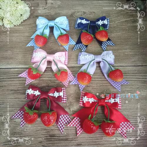 Lolita strawberry headdress side folder duckbill clip soft sister Japanese girl Lori Lolita fresh double ponytail hairpin