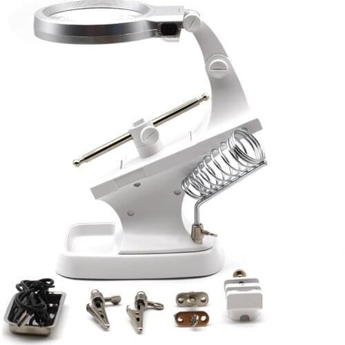 3X 4.5X Welding LED Loupe Magnifier Soldering Iron Magnifying Glass Alligator Clip Holder Hand Welding Repair Magnifying Tool