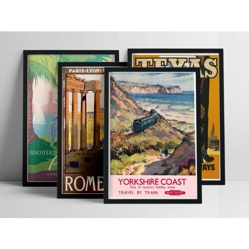 Global Travel Canvas Painting Travel Visit Italy Rome,Boston,UK,Texas Classic Vintage Print Poster Bedroom Wall Art Decor Gift