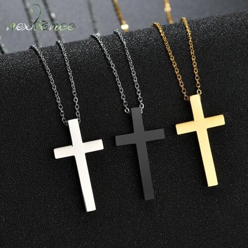Nextvance Christian Jesus Cross Necklaces Pendants Stainless Steel Gold Prayer Simple Crucifix Chain Necklaces for Women Men
