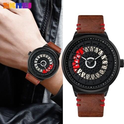 SKMEI Top Brand Luxury Automatic Rotation Dial Men Quartz Watches Business Waterproof Male Clock Steel/Leather Wristwatches