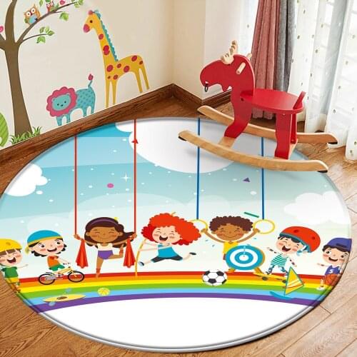 Alfombra Cute Art Soft Cartoon Happy Childrens Pattern Flannel Round Carpet Childrens Room Anti-Slip Carpet&Rug