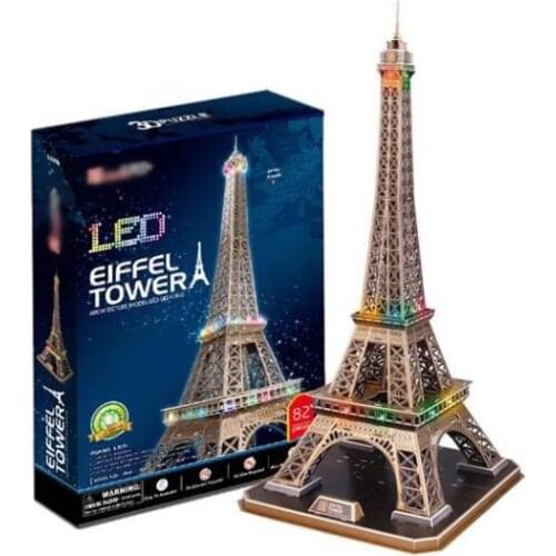 T0393 3D Puzzles Paris Eiffel Tower DIY Building Paper Model Kids with LED Light 82 Pieces Creative Childrens educational toys