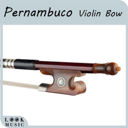 Pernambuco 4/4 Violin Bow Round Stick OX Frog Real Mongolia Horsehair Lizard Skin Grip Bow Well Balance