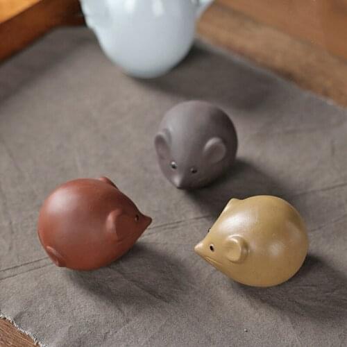 Purple Clay Tea Pets Lucky Small Mouse Statue Ornament Handmade Sculpture Crafts Home Tea Set Decoration Accessories