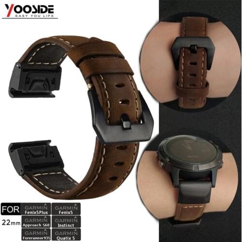 YOOSIDE Fenix 6 Wristband 22mm Quick Fit Genuine Leather Watch Band Strap for Garmin Fenix 5/5 Plus/Forerunner 935/Instinct