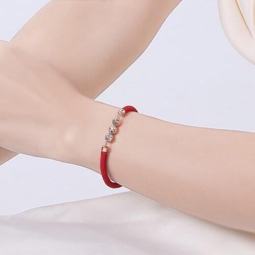 Rose gold round bracelet fashion red weave string bracelet 17cm