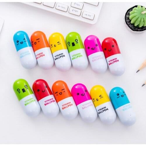 100pcs/lot cute lovely Cartoon Expression Pill Capsule Pen Retractable Ballpoint Pen Child Student Stationery promotion gift