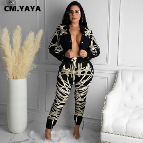 CM.YAYA Autumn Winter Long Sleeve Women Jacket Strings Button Up Jackets Coat Cropped Streetwear Lace Up Night Club Outwear