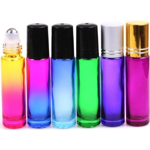 10ml Thick Glass Roll on Bottle with Metal Roller Ball Empty Glass Roller Essential Oil Vials with Black Gold Silver Cap LX2506