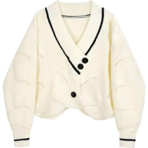 Comelsexy Knitted Cardigan Womens Autumn New College Style Irregular Outer Wear All-match Hollow-out Short Sweater Coat