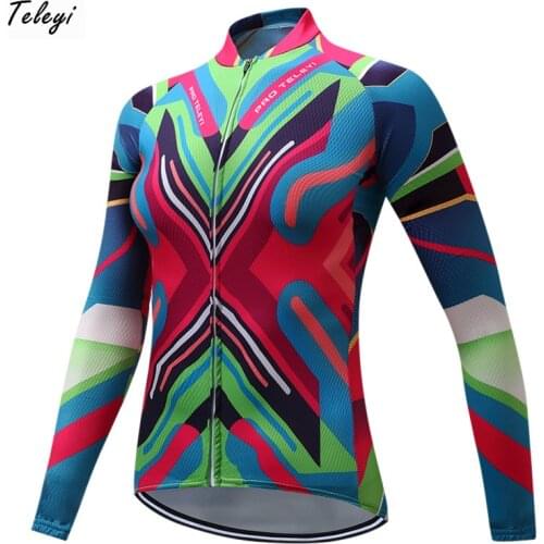 Teleyi Pro Team Racing Bicycle Cycling Clothing Polyester Autumn Cycling Jersey Women Long Sleeve mtb Bike Jersey Ropa Ciclismo