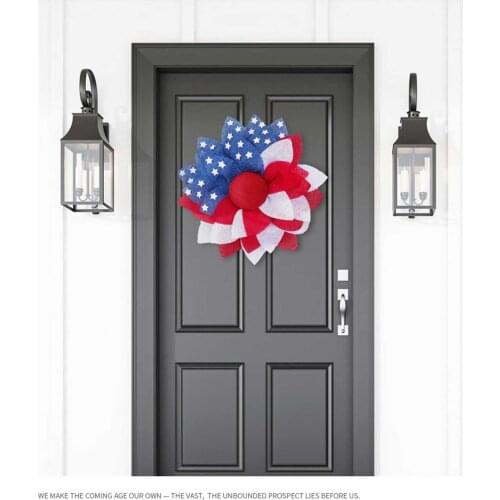 Independence Day Wreath with American Flag Print Patriotic Fabric Front Door Decoration