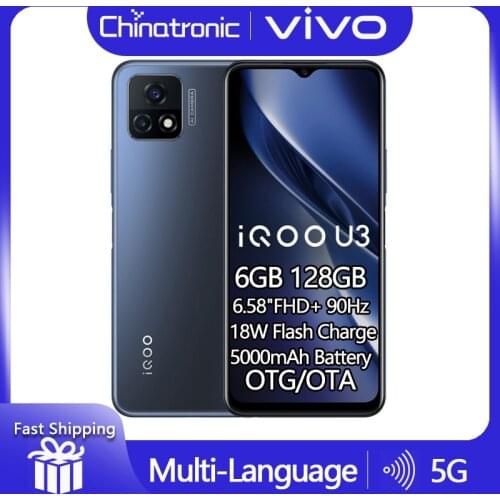 Original VIVO iQOO U3 6GB 128GB 5G Mobile Phone Dimensity 800U 6.58"FHD+ 90Hz Refresh Rate 5000mAh 18W Flash Charge 48MP