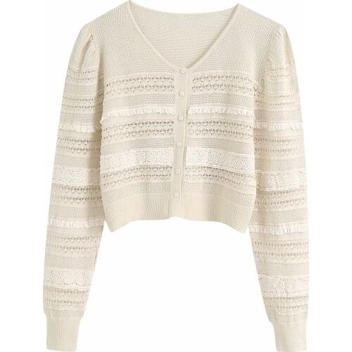 Womens single-breasted knitted jacket summer new style fashion elegant retro hollow stitching jacket women sweater
