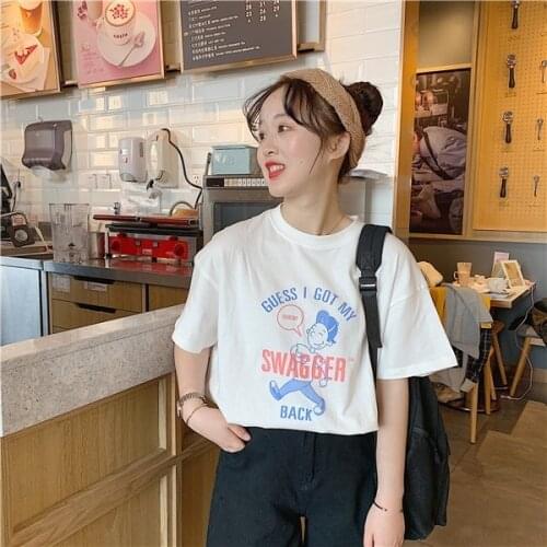 HAHAYULE-JBH Guess I Got My Swagger Back Letter Print Shirt Kawaii Fashion Harajuku Style Oversized Tee