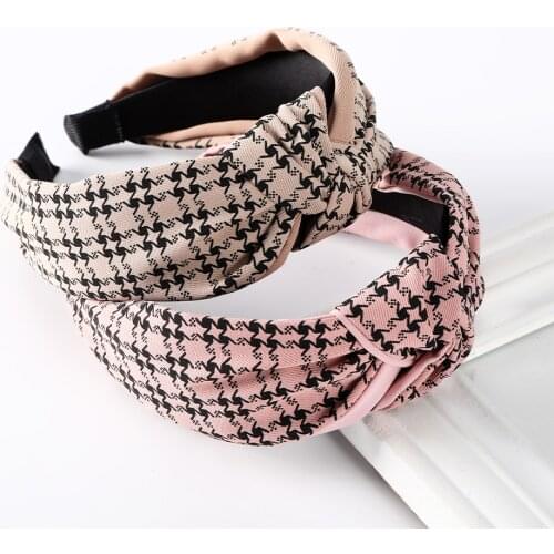 Haimeikang Knotted Wide Hairbands For Women Plaid Stripe Hair Band Headwear Fashion Hair Accessories New Retro Headband