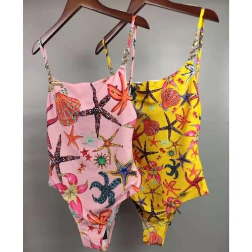 2021 Push Up Swimwear Women Starfish Print Monokini Beachwear Sexy One Piece Swimsuit Bathsuit Swim Wear maillot de bain femme