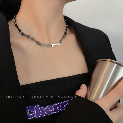 COWBREAD Hip Hop Necklace for Women Bone Clavicle Chain Choker Necklace Titanium Steel Short Design Womens Jewelry