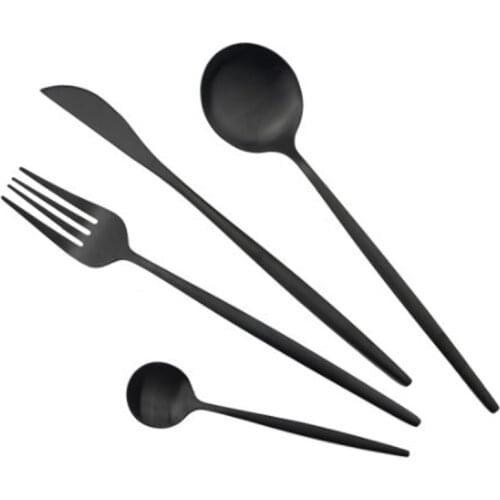1Set Black Matte Cutlery Set Stainless Steel Dinnerware Set Knife Fork Spoon Dinner Set Kitchen Flatware Tableware Set