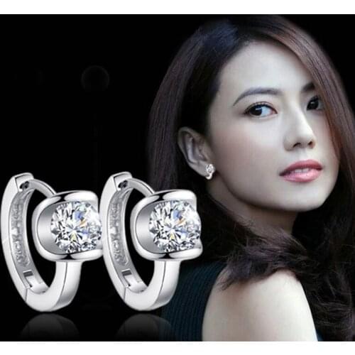 100% 925 sterling silver fashion shiny crystal ladies`stud earrings jewelry no fade women female wedding gift drop shipping