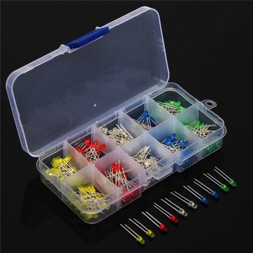2 Boxes 400pcs/Lot 3MM Led Kit With Box Mixed Color Red Green Yellow Blue White Light Emitting Diode Assortment 20PCS Each