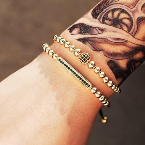 6mm copper beads bracelet set CZ Ball men bracelets for women jewellery Adjustable pulsera hombre armband accessories bileklik