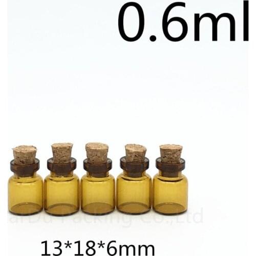 Free shipping 1000pcs/LOT diameter 13mm small Wishing amber Glass Bottle with Cork , 0.6ml brown Glass Vials Display Bottle