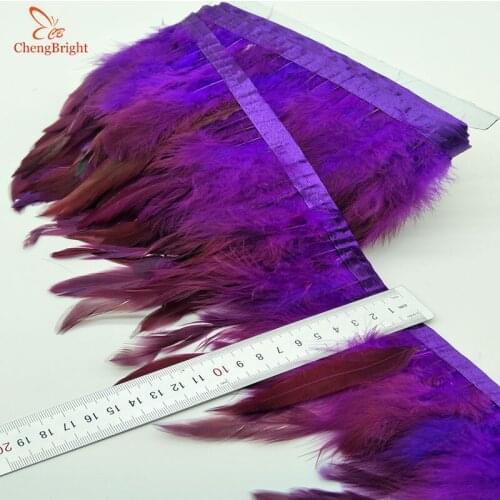 ChengBright Nice 10 Yards Purple Chicken Rooster Tail Feathers Trims Strip for Wedding Party Clothing Rooster Feather Trims Diy