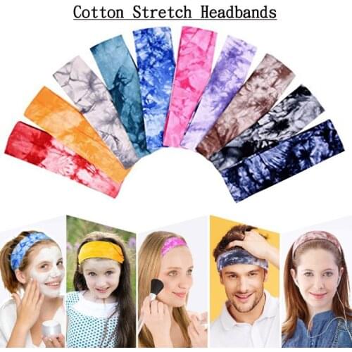 Tie Dye Cheetah Forest Tree Zebra Cotton Stretch Headband Sports Girl Hair Band Bandage Gum Turban Bandana Hair Accessories
