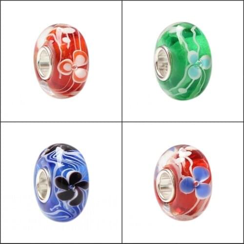Emith Fla 100% Real 925 Sterling Silver Flower Murano Glass Bead Fit Original European Charm Bracelet Women Jewelry Making New