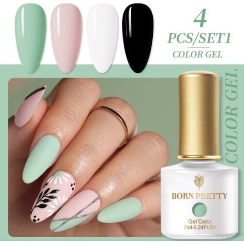 BORN PRETTY 7ml Gel Polish Set Black White Nail Gel Semi Permanent Hybrid Base Top Coat UV LED Soak Off Nail Art Gel Varnish