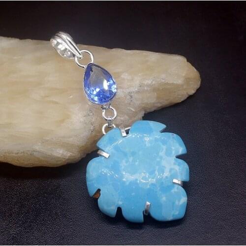 Gemstonefactory Jewelry Big Promotion 925 Silver Gorgeous Unique Blue Jasper Topaz Women Ladies Gifts Necklace Pendant 0967