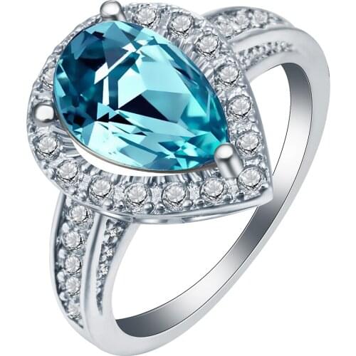 Hainon Fashion Silver Color Finger Ring for Women Bridal Jewelry Accessory Party Gift New CZ Gem Blue Engagement Rings Jewelry