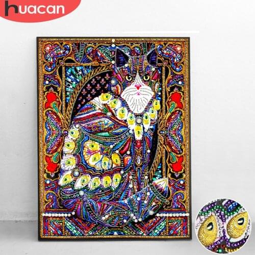 Huacan Special Shaped Diamond Painting Cat Animal Diy Diamond Embroidery Home Decor Partial Round Drill Diamond Mosaic 40x50cm