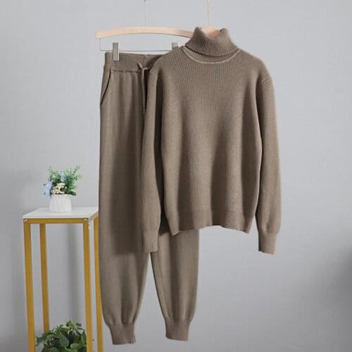 GIGOGOU Women Sweater Suits Track Costumes 2 Piece Sets Autumn Winter Thick Turtleneck Pullover Top Soft Female Jumper Pull Femm