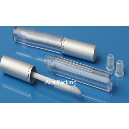 60pcs/lot 3ML Silver Round Slim Cosmetic Lip Gloss Tube DIY Plastic Empty Lipstick Package Clear Empty Lipgloss Bottle