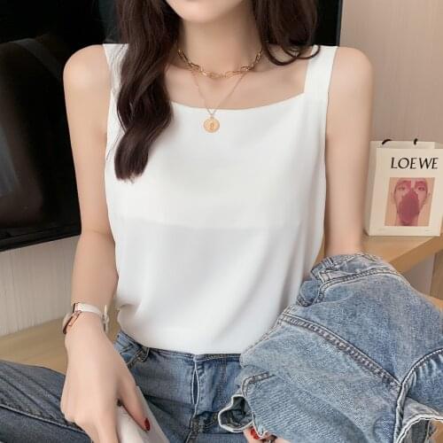 Summer Square collar Cami Top Solid Color Pajamas Womens Loose Sling 2021The New