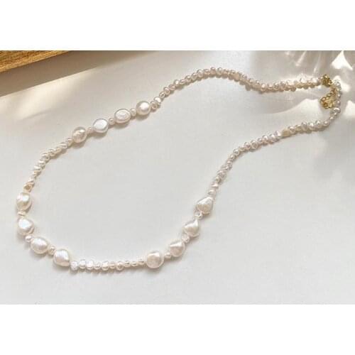 Favorite Pearl Necklace White Color Freshwater Pearls Baroque Jewelry Choker Necklace Gold Color Clasp Charming Girl Lady Gift