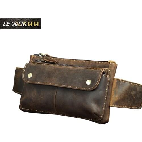 Cowhide Leather men Casual Fashion Travel Waist Belt Bag Chest Sling Bag Black Design Bum Phone Cigarette Case Pouch Male 8136-d