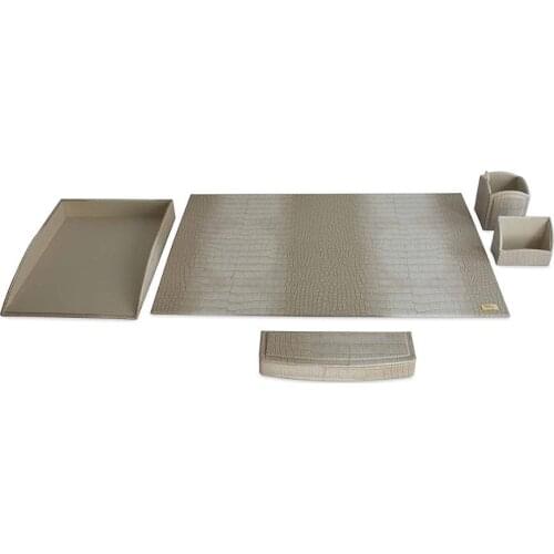 Cordays - Desk Pad Set 5 pieces in Cream Textured Leatherette