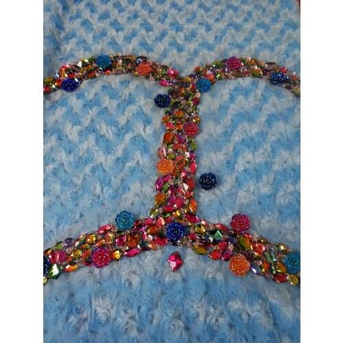 Handmade mixedcolor crystal patches sew on trim Rhinestones applique with stones sequins beads 32*35cm for dress