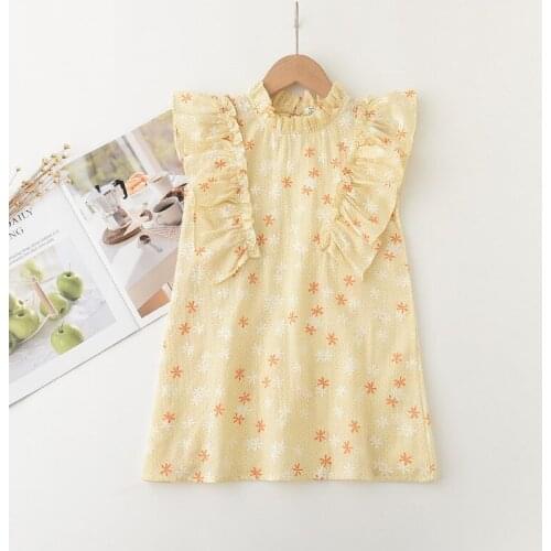 Summer New Snowflake Flounced Sleeve Dress 2021 Girls' Skirt Small Turtleneck Ruffled Cute A- line Princess Dress