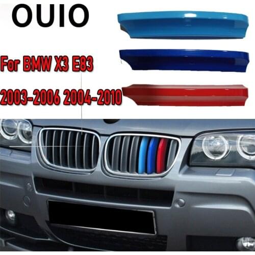 OUIO 3pcs ABS Car Front Grille Sticker Strip Cover Trim Clip For BMW E83 X3 2003-2006 2007-2010 M style Accessories Decoration