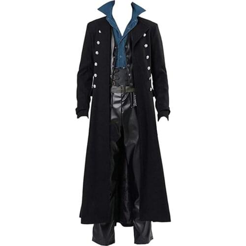 2021 Vintage Medieval Costumes Steampunk Gothic Black Long Jacket Coat Vampire Cosplay Pirate Halloween Outfit Mens Trenchcoat