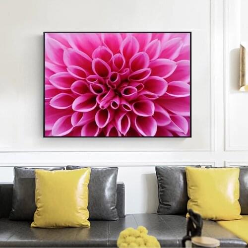 Pink Dahlia Flowers Wall Posters And Prints Realist Dahlia pinnata Cav Canvas Art Wall Paintings Large Flower Picture Home Decor