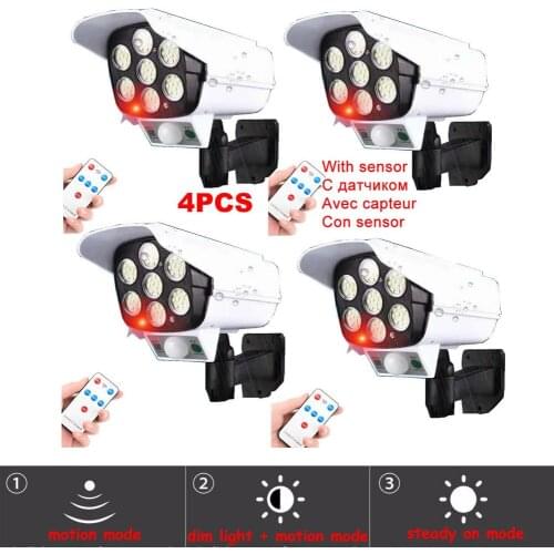 4pcs remote solar fake monitor dummy camera LED Light Outdoor Motion Sensor Wide Angle Illumination Waterproof Wall lamp for Gar