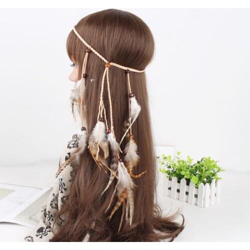 Feather Headband Festival Hair Piece Adjustable Boho Headwear Wedding Fairy Headdress Tribal Headpiece Indian Hair Accessories