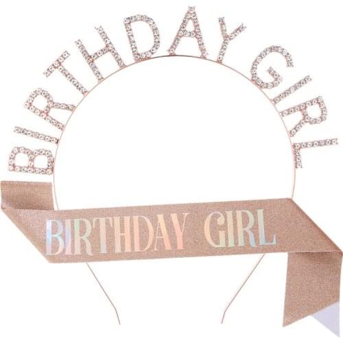Rose Gold Birthday Girl Headband Happy Birthday Shoulder Strap Decoration For Adult
