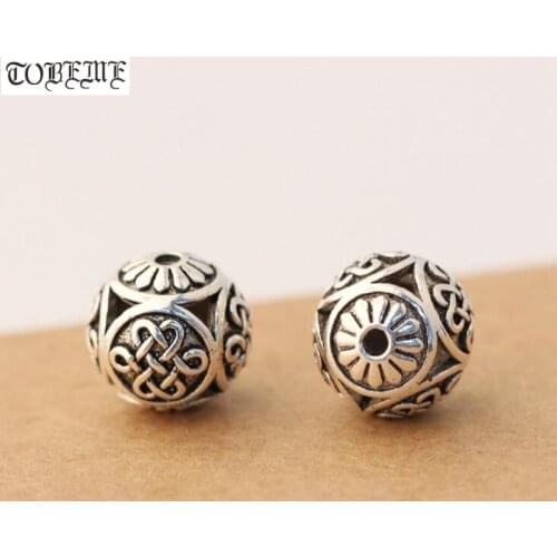Handmade 100% 925 silver Tibetan beads 925 sterling Tibetan Endless KNot Beads Good Luck Loose Beads Jewelry Findings